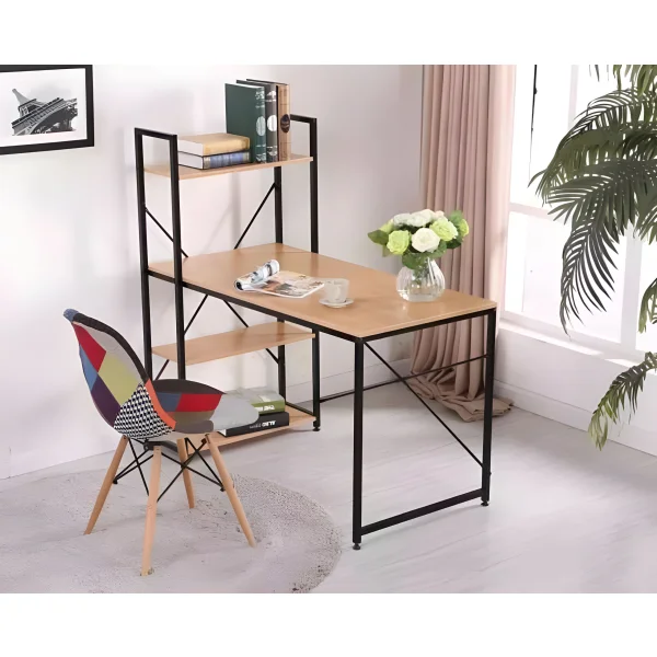 Biurko komputerowe drewniane regał z półkami loft