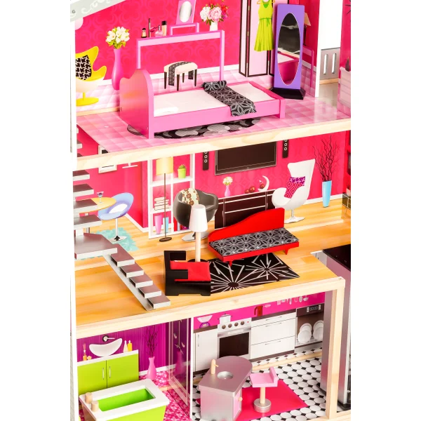 Duży drewniany domek z windą dla lalek - Rezydencja Malibu ECOTOYS