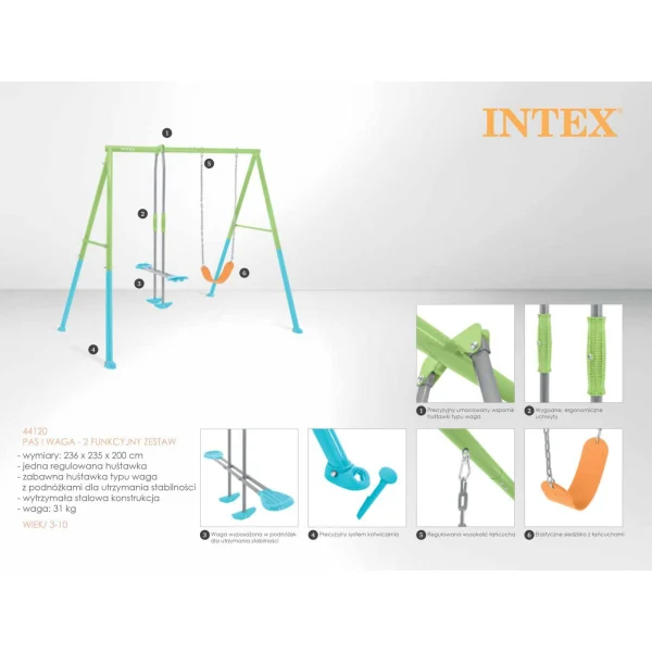 Huśtawka ogrodowa podwójna plac zabaw dla dzieci szybowiec INTEX 44120