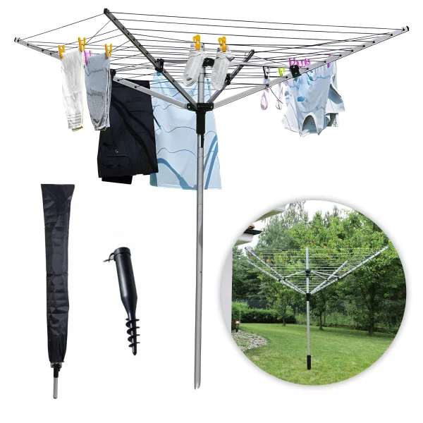 Suszarka ogrodowa na pranie 60 m powierzchni suszenia świder do montażu + pokrowiec gratis ModernHome