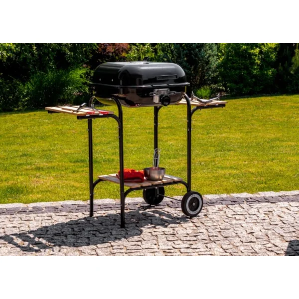 Duży grill ogrodowy z pokrywą regulacja rusztu drewniane półki MultiGarden