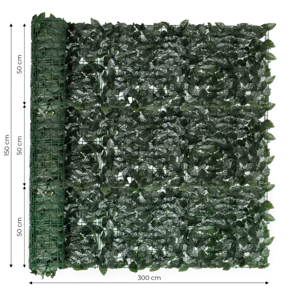 Sztuczny bluszcz żywopłot 3 sztuki 300x50 cm zielona osłona na balkon maskująca - 3 ROLKI