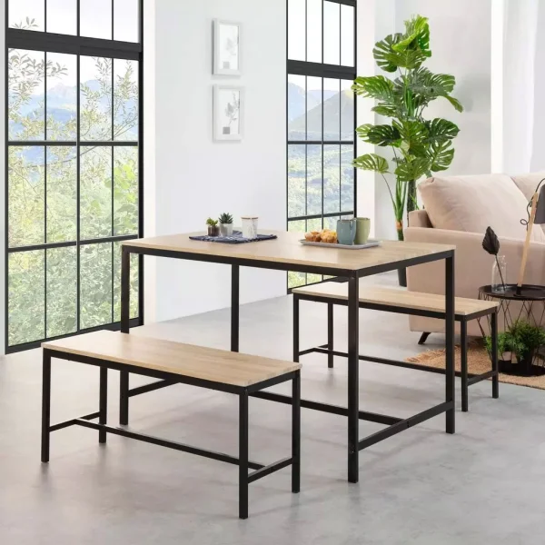 Zestaw loftowych mebli do jadalni kuchni stolik 2 ławki ModernHome