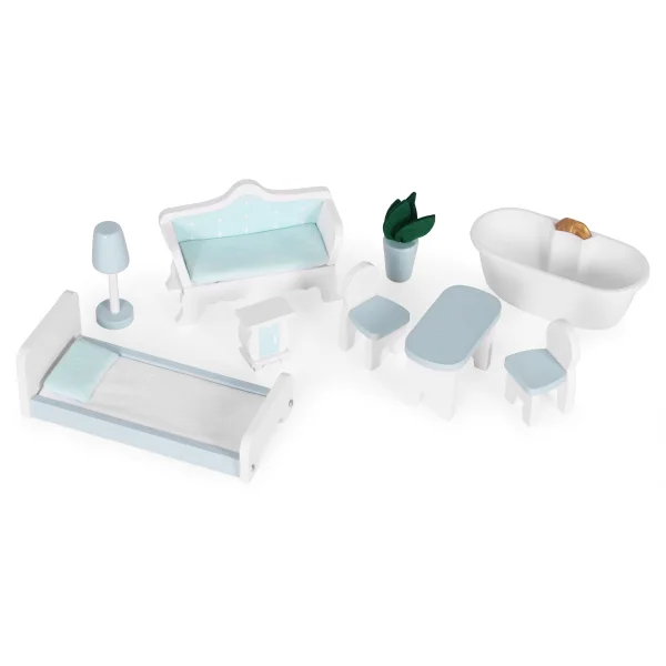 Domek dla lalek Alice 3 piętra 4 pomieszczenia komplet 9 mebelków ECOTOYS