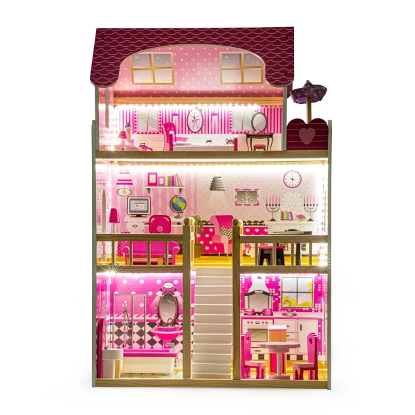 Drewniany domek dla lalek mebelki ECOTOYS
