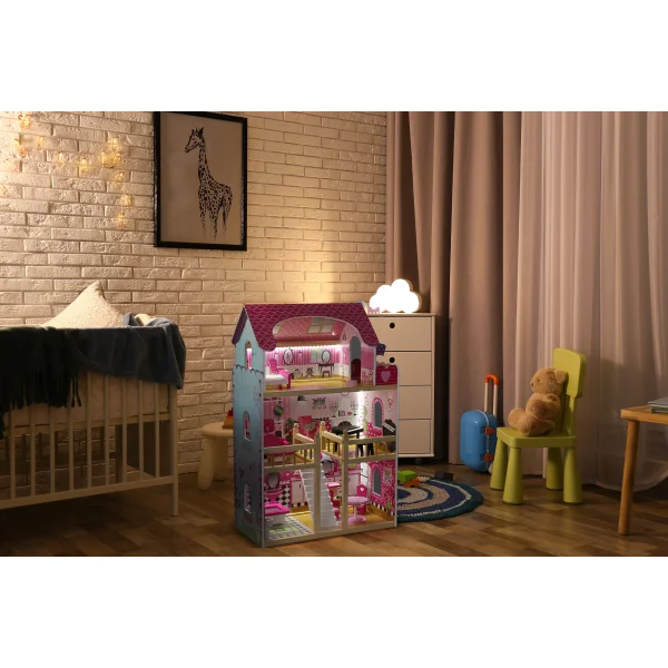 Drewniany domek dla lalek mebelki ECOTOYS