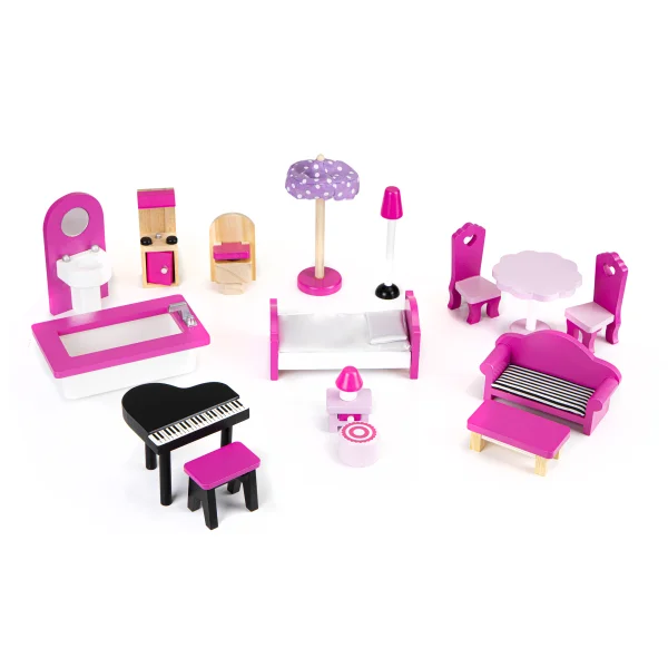 Drewniany domek dla lalek mebelki ECOTOYS