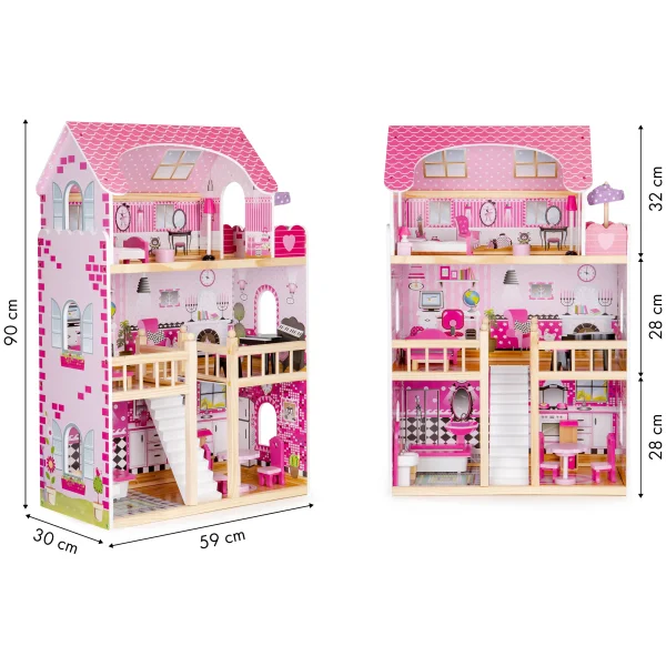 Drewniany domek dla lalek mebelki ECOTOYS