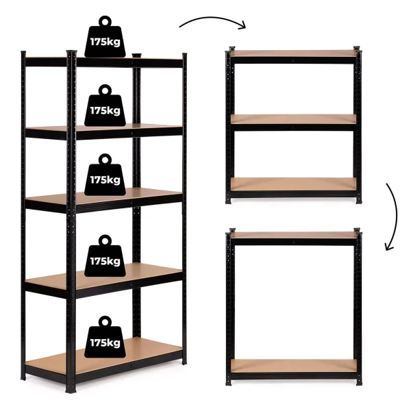 Regał metalowy magazynowy 180x90x30 cm do garażu piwnicy 5 półek 875 kg ModernHome