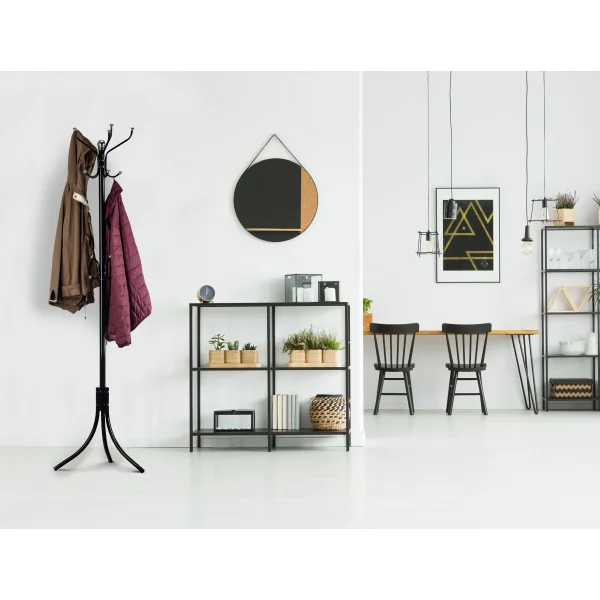 Wieszak stojący 16 haków na ubrania metal czarny ModernHome