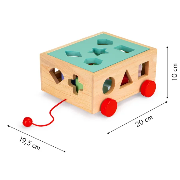 Drewniany wózek sorter z klockami - kostka edukacyjna dla dzieci ECOTOYS