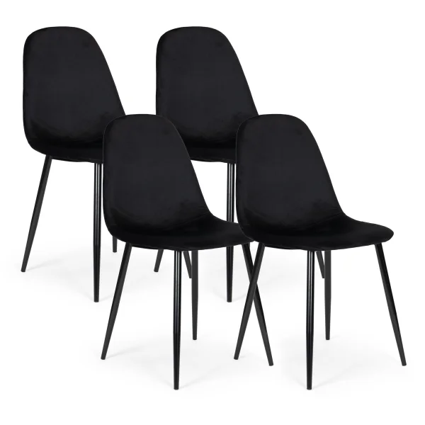Komplet 4 krzeseł welurowych krzesło do jadalni i salonu czarne ModernHome