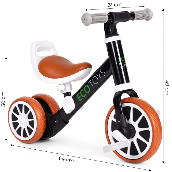 Rowerek biegowy jeździk z pedałami 2w1 czarny ECOTOYS