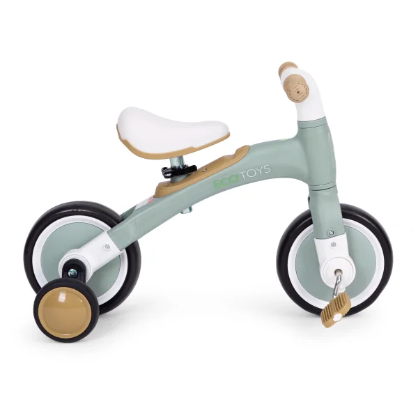 Rower rowerek biegowy z pedałami - treningowy kółka boczne 3w1 zielony ECOTOYS