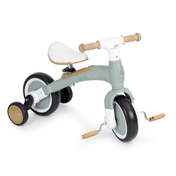 Rower rowerek biegowy z pedałami - treningowy kółka boczne 3w1 zielony ECOTOYS