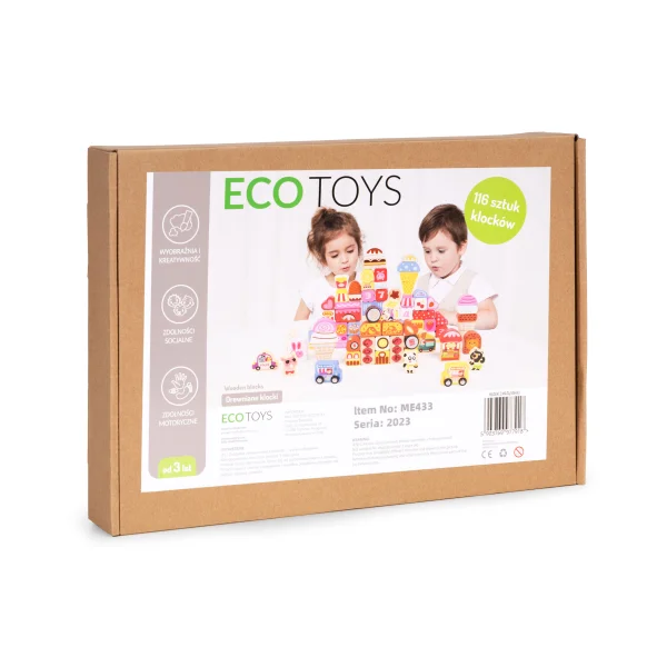 Drewniane klocki edukacyjne zestaw - Cukierkowe miasto 116 el. ECOTOYS