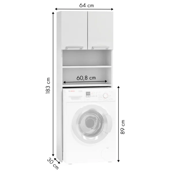 Szafka na pralkę łazienkowa biała szafka z półkami 183 cm ModernHome
