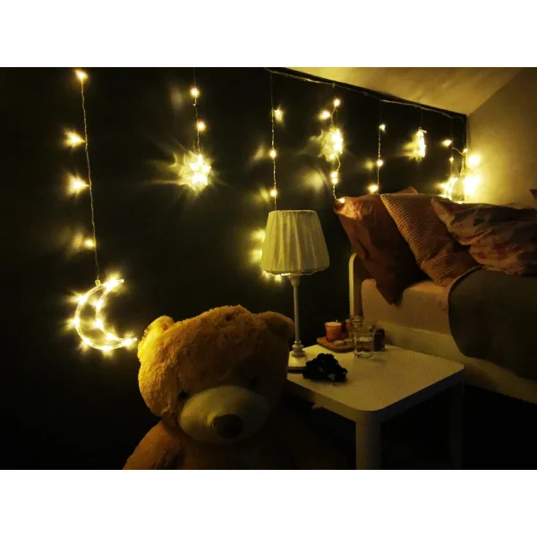 Lampki księżyce gwiazdki świąteczne światełka kurtyna 96LED