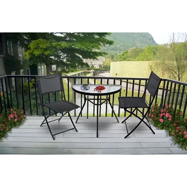 Stolik półokrągły szklany kawowy na balkon taras patio czarny