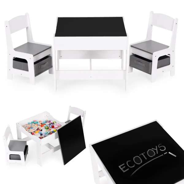Zestaw mebli dla dzieci stolik + 2 krzesła tablica kredowa ECOTOYS
