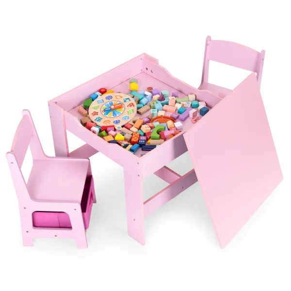 Zestaw mebli dla dzieci stolik + 2 krzesła tablica kredowa różowy ECOTOYS