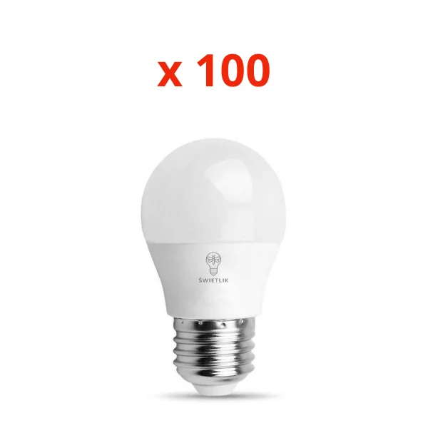 Zestaw 100 sztuk Żarówek LED G45 E27 4W Barwa Biała Neutralna