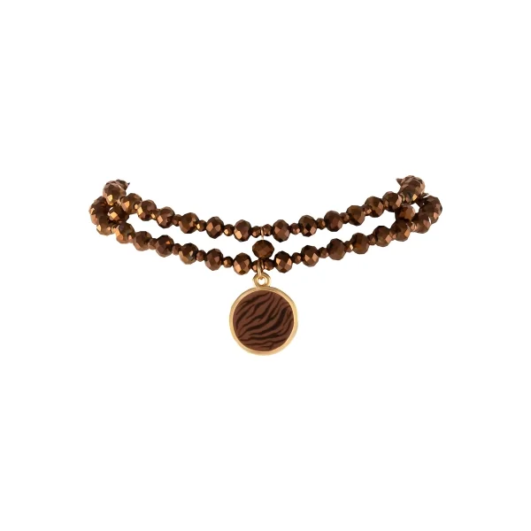 Czekoladowy choker z okrągłą zawieszką w zeberkę (C25/KOR/25AU)