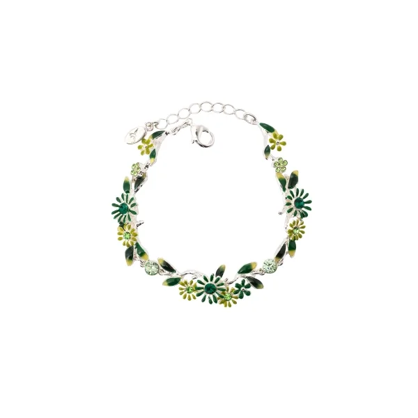 Bransoletka delikatne, zielone kwiatuszki z kryształkami z kolekcji Blossom (B8155AG/Z)