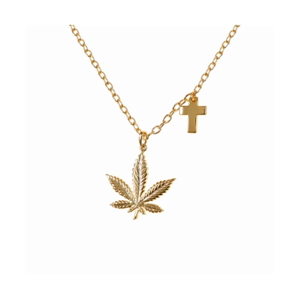 Naszyjnik marihuana i krzyż (C15/TGU/37AU)