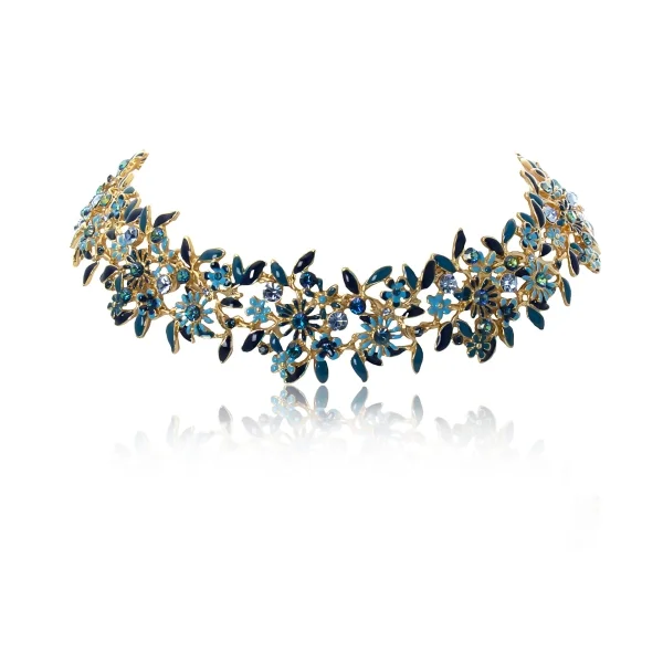 Choker niebieskie kwiatuszki z kryształkami z kolekcji Blossom (C8157AU/1/N)