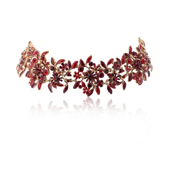 Choker czerwone kwiatuszki z kryształkami z kolekcji Blossom (C8157AU/1/CZ)