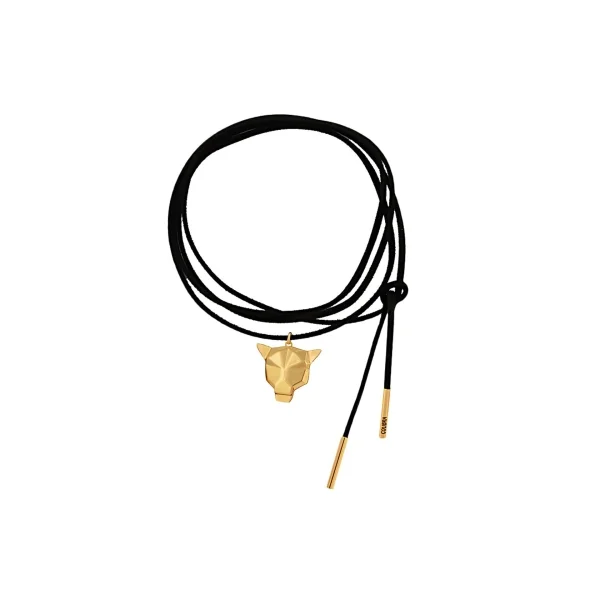 Czarny choker z głową tygrysa, wiązany z przodu (C24/WIO/35AU)