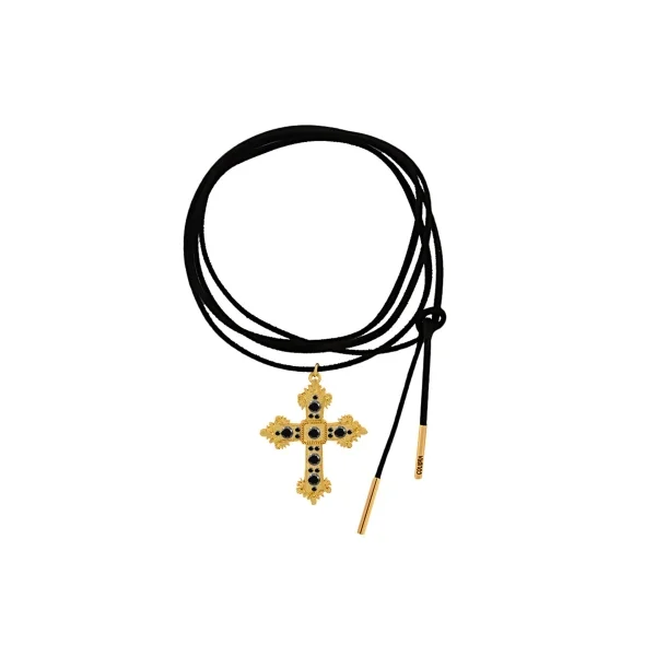 Czarny choker z krzyżem, wiązany z przodu (C24/WIO/36AU)