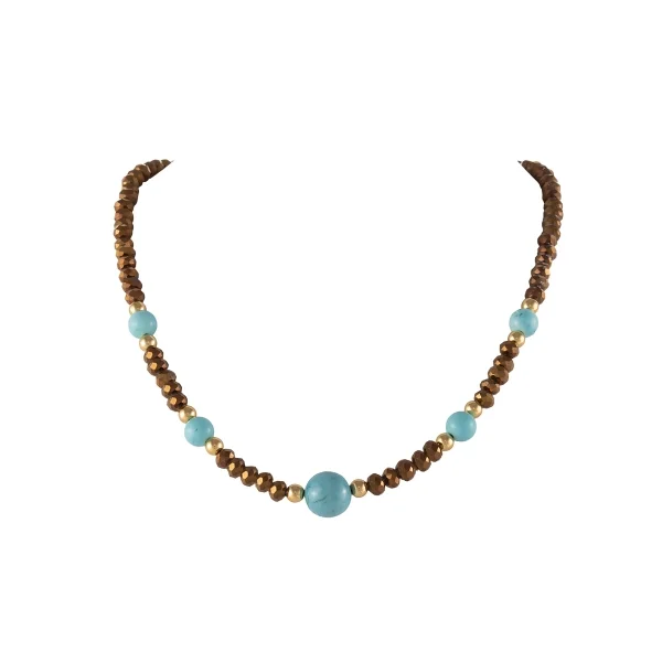 Choker z czekoladowych koralików z turkusami (C24/KOR/318AU)