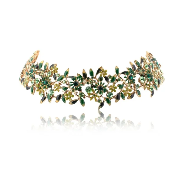 Choker zielone kwiatuszki z kryształkami z kolekcji Blossom (C8157AU/1/Z)