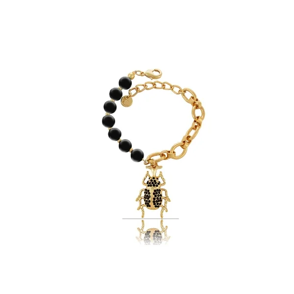 Bransoletka z onyksów ze skarabeuszem z kolekcji Beetle Brilliance (B23/ZIM/42AU)